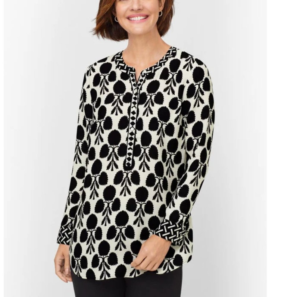 NEW Talbots BAND COLLAR POPOVER - BICOLOR BORDER Size Small